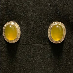 Beautiful Yellow Agate/Diamond 18k White gold Earrings 4.8 grams tw
